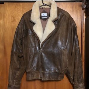 Vintage 80s Men’s Leather Sherpa Jacket coat brown
